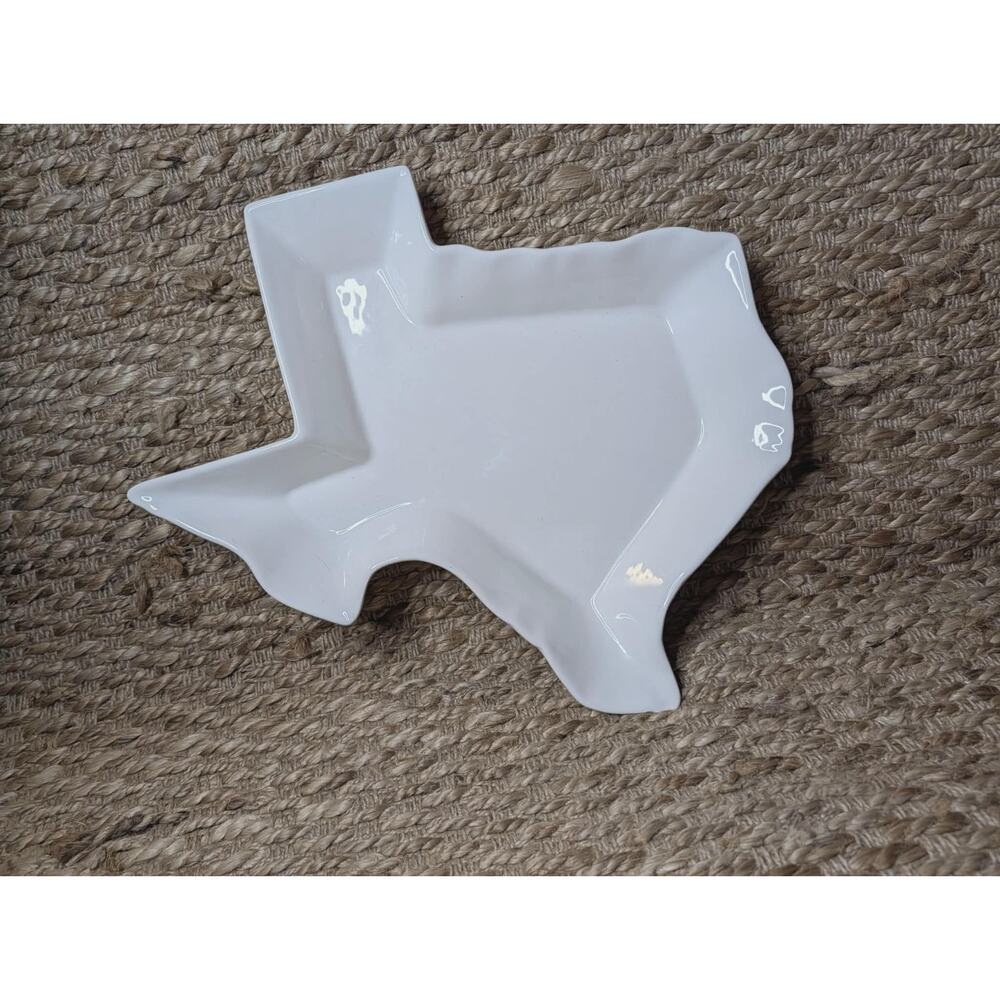 Texas Shaped Divided White Serving Dish Bowl Chips & Dip The Royal Standard - Picture 9 of 10